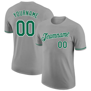 Custom Gray Kelly Green-White Performance T-Shirt