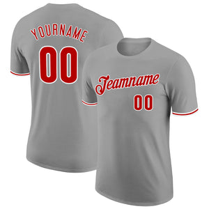 Custom Gray Red-White Performance T-Shirt