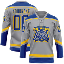 Load image into Gallery viewer, Custom Gray Royal-Yellow Hockey Lace Neck Jersey
