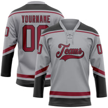 Load image into Gallery viewer, Custom Gray Crimson-Black Hockey Lace Neck Jersey
