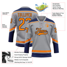 Load image into Gallery viewer, Custom Gray Bay Orange-Navy Hockey Lace Neck Jersey
