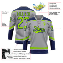Load image into Gallery viewer, Custom Gray Neon Green-Navy Hockey Lace Neck Jersey
