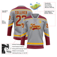 Load image into Gallery viewer, Custom Gray Crimson-Gold Hockey Lace Neck Jersey
