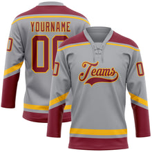 Load image into Gallery viewer, Custom Gray Crimson-Gold Hockey Lace Neck Jersey
