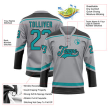 Load image into Gallery viewer, Custom Gray Teal-Black Hockey Lace Neck Jersey

