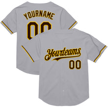Load image into Gallery viewer, Custom Gray Brown-Yellow Mesh Authentic Throwback Baseball Jersey

