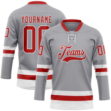 Load image into Gallery viewer, Custom Gray Red-White Hockey Lace Neck Jersey
