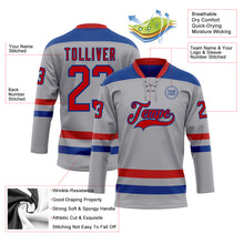 Load image into Gallery viewer, Custom Gray Red-Royal Hockey Lace Neck Jersey
