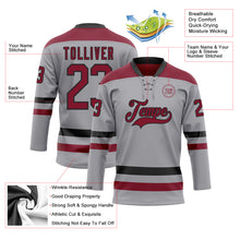 Load image into Gallery viewer, Custom Gray Crimson-Black Hockey Lace Neck Jersey
