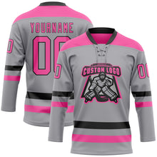 Load image into Gallery viewer, Custom Gray Pink-Black Hockey Lace Neck Jersey
