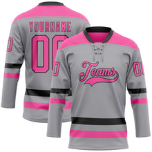 Load image into Gallery viewer, Custom Gray Pink-Black Hockey Lace Neck Jersey
