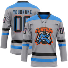 Load image into Gallery viewer, Custom Gray Black Powder Blue-Orange Hockey Lace Neck Jersey
