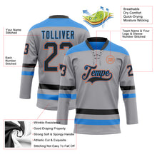 Load image into Gallery viewer, Custom Gray Black Powder Blue-Orange Hockey Lace Neck Jersey
