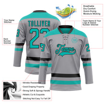 Load image into Gallery viewer, Custom Gray Aqua-Black Hockey Lace Neck Jersey
