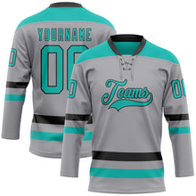 Load image into Gallery viewer, Custom Gray Aqua-Black Hockey Lace Neck Jersey
