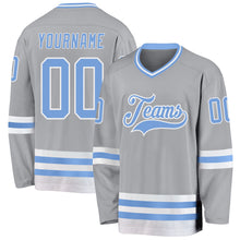 Load image into Gallery viewer, Custom Gray Light Blue-White Hockey Jersey
