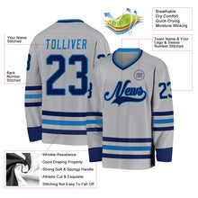 Load image into Gallery viewer, Custom Gray Navy-Blue Hockey Jersey
