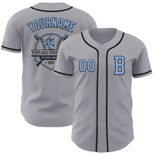 Load image into Gallery viewer, Custom Gray Light Blue-Black Authentic Baseball Jersey
