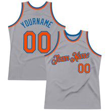 Load image into Gallery viewer, Custom Gray Orange-Light Blue Authentic Throwback Basketball Jersey
