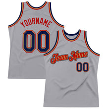 Load image into Gallery viewer, Custom Gray Navy Old Gold-Red Authentic Throwback Basketball Jersey
