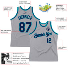 Load image into Gallery viewer, Custom Gray Navy-Teal Authentic Throwback Basketball Jersey
