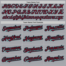 Load image into Gallery viewer, Custom Gray Black Pinstripe Crimson-Teal Authentic Baseball Jersey
