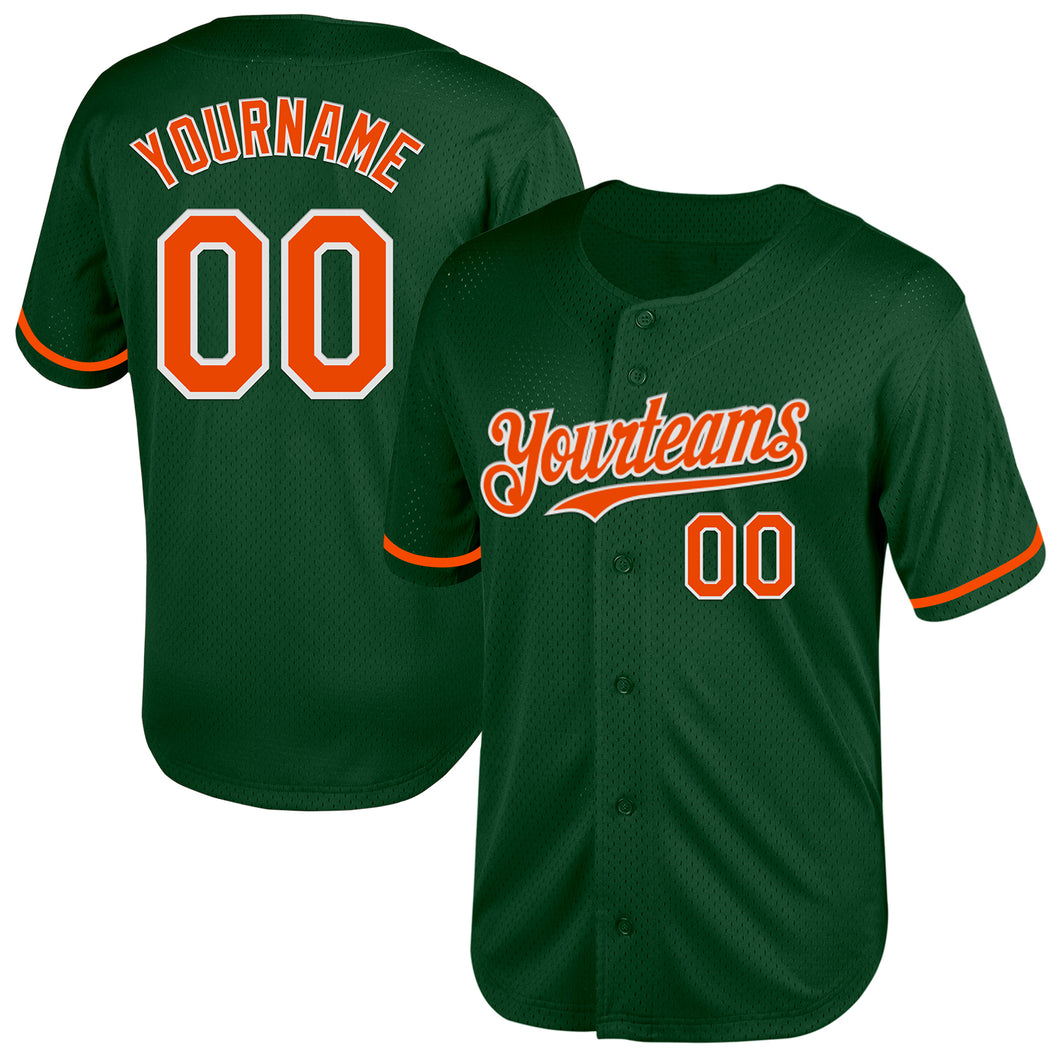 Custom Green Orange-White Mesh Authentic Throwback Baseball Jersey