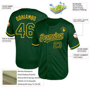 Custom Green Gold Mesh Authentic Throwback Baseball Jersey