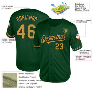 Custom Green Old Gold-Black Mesh Authentic Throwback Baseball Jersey