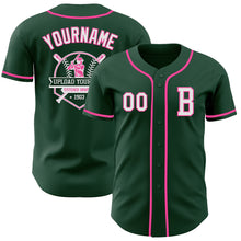 Load image into Gallery viewer, Custom Green White-Pink Authentic Baseball Jersey
