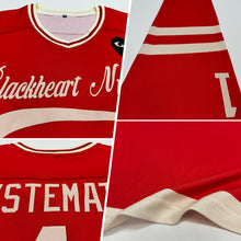 Load image into Gallery viewer, Custom Red Cream Hockey Jersey
