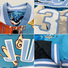 Load image into Gallery viewer, Custom Light Blue White Heron And Cloud 3D Pattern Design Bomber Full-Snap Varsity Letterman Jacket
