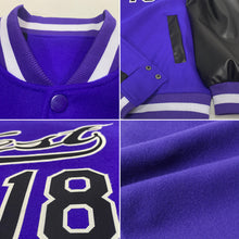 Load image into Gallery viewer, Custom Purple Black-White Bomber Full-Snap Varsity Letterman Two Tone Jacket
