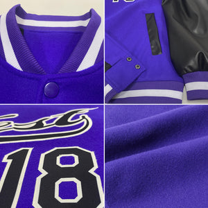 Custom Purple Black-White Bomber Full-Snap Varsity Letterman Two Tone Jacket