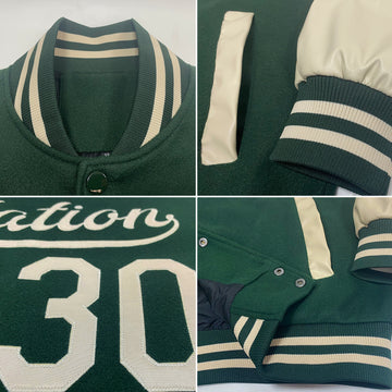 Custom Green Cream Bomber Full-Snap Varsity Letterman Two Tone Jacket