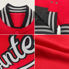 Load image into Gallery viewer, Custom Red Gray-Black Bomber Full-Snap Varsity Letterman Jacket
