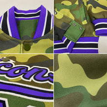 Load image into Gallery viewer, Custom Camo Purple-Black Bomber Full-Snap Varsity Letterman Salute To Service Jacket
