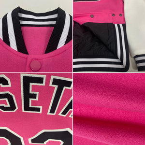 Custom Pink Black-White Bomber Full-Snap Varsity Letterman Two Tone Jacket