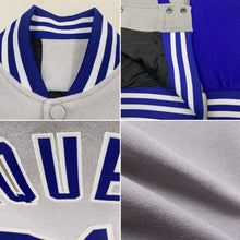 Load image into Gallery viewer, Custom Gray Royal-White Bomber Full-Snap Varsity Letterman Two Tone Jacket
