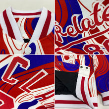 Load image into Gallery viewer, Custom Figure Red-Royal 3D Bomber Full-Snap Varsity Letterman Jacket
