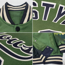 Load image into Gallery viewer, Custom Olive Black-Cream Camo Sleeves 3D Pattern Design Bomber Full-Snap Varsity Letterman Salute To Service Jacket

