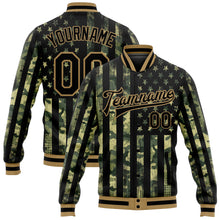 Load image into Gallery viewer, Custom Camo Black-Old Gold American Flag Fashion 3D Bomber Full-Snap Varsity Letterman Salute To Service Jacket
