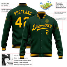 Load image into Gallery viewer, Custom Green Gold-Black Bomber Full-Snap Varsity Letterman Jacket
