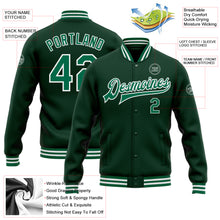 Load image into Gallery viewer, Custom Green Kelly Green-White Bomber Full-Snap Varsity Letterman Jacket
