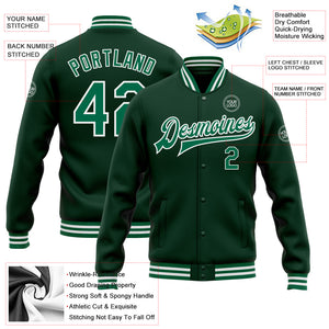 Custom Green Kelly Green-White Bomber Full-Snap Varsity Letterman Jacket