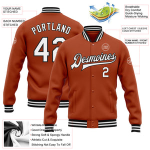 Custom Texas Orange White-Black Bomber Full-Snap Varsity Letterman Jacket