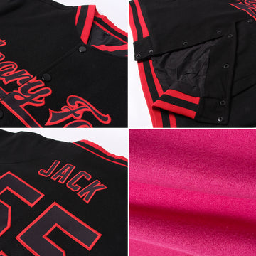 Custom Pink Vintage USA Flag Cream-Black Bomber Full-Snap Varsity Letterman Jacket