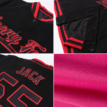 Custom Pink Gold-Black Bomber Full-Snap Varsity Letterman Jacket