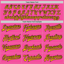 Load image into Gallery viewer, Custom Pink Gold-Black Bomber Full-Snap Varsity Letterman Jacket
