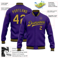 Load image into Gallery viewer, Custom Purple Old Gold-Black Bomber Full-Snap Varsity Letterman Jacket
